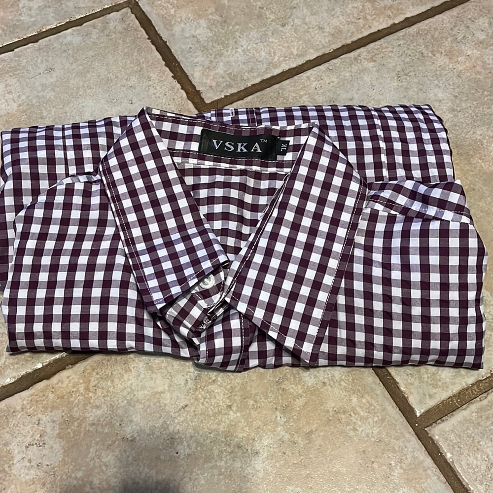 VSKA button down plaid (maroon/burgundy)